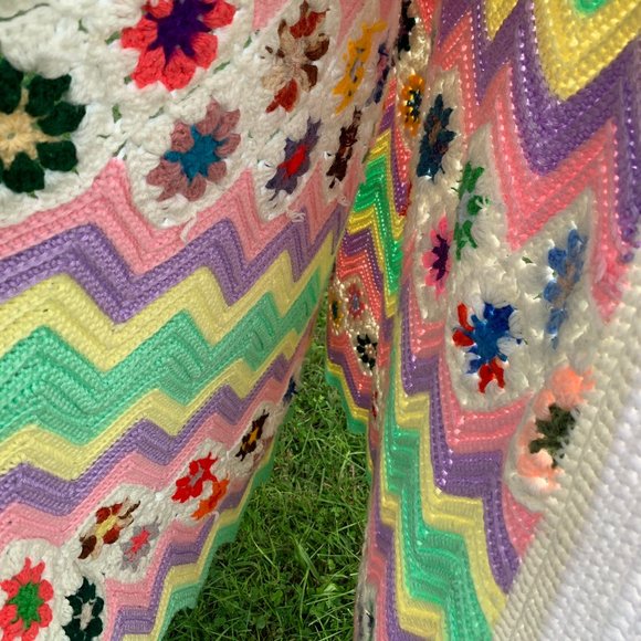 Handmade Wool knit blanket large 90'' X 60'' - Picture 2 of 6